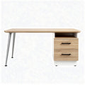 Mesa de escritório em madeira clara com gavetas brancas 150 x 70 x 75cm