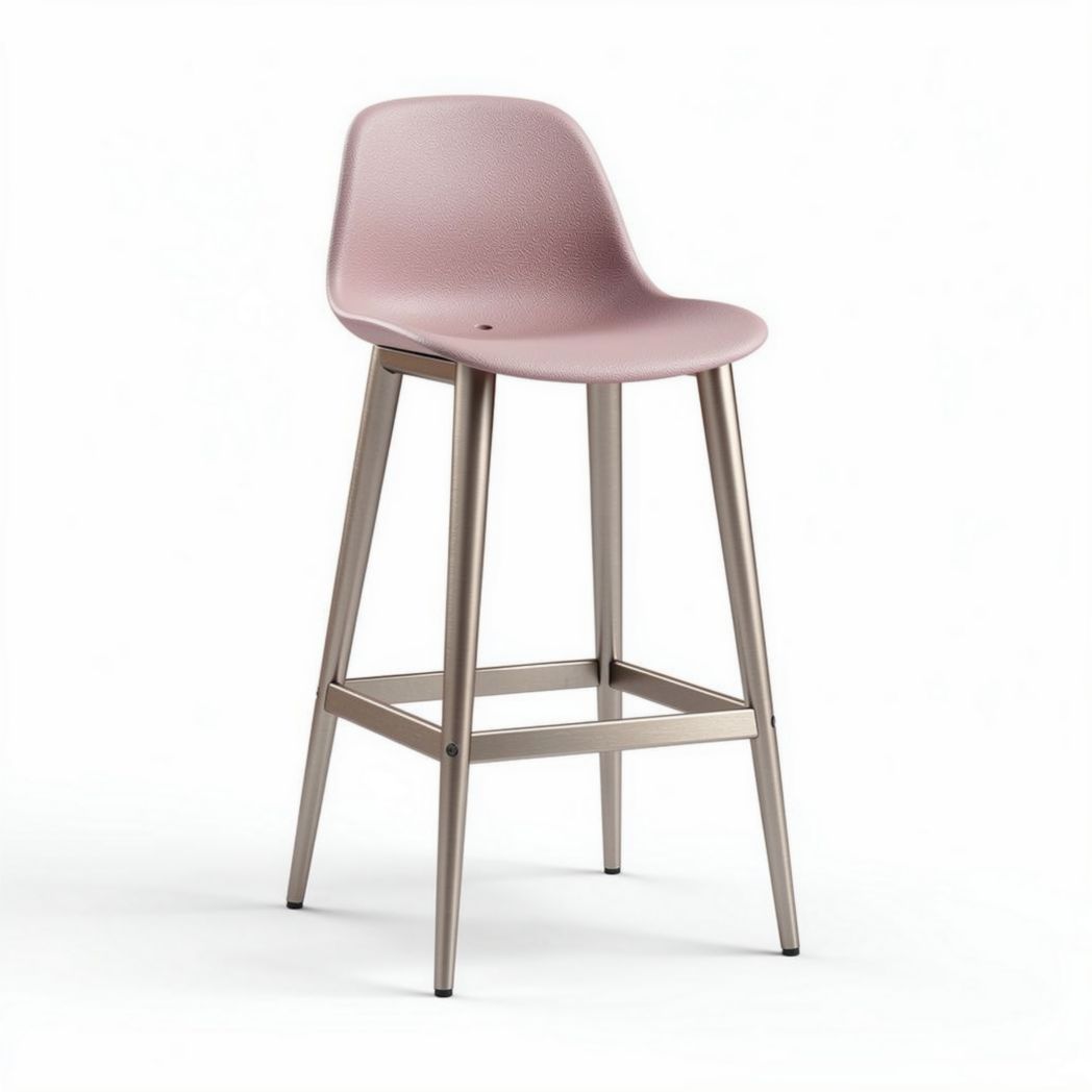 Banqueta em plástico rosa com estrutura metálica 40 x 40 x 100cm