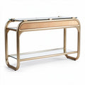 Mesa de console moderna em vidro e metal dourado 120 x 40 x 75cm