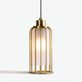 Luminária suspensa em metal dourado com vidro fosco 25 x 25 x 45cm