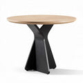 mesa redonda de madeira com base em metal preta 90 x 90 x 75cm