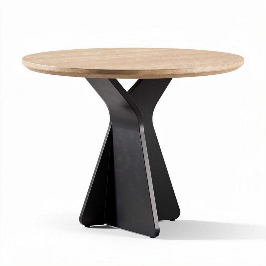 mesa redonda de madeira com base em metal preta 90 x 90 x 75cm